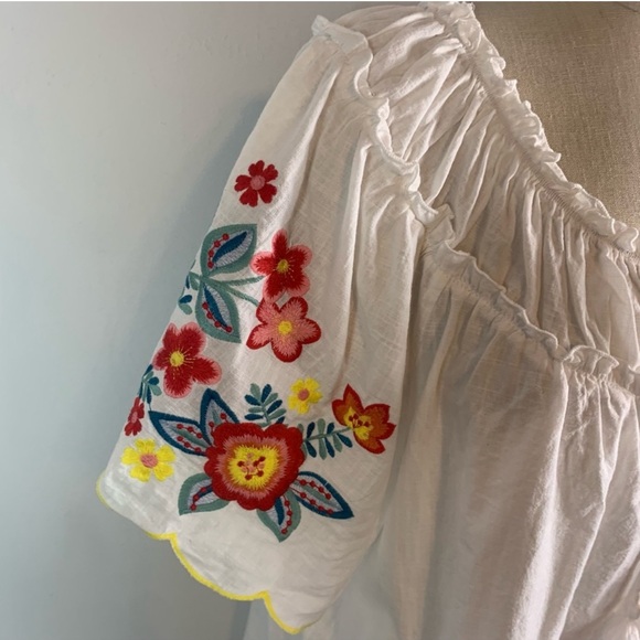 Perfectly Priscilla Embroidered Scalloped Trim Tie Front Blouse Top Size 2XL - Picture 2 of 6